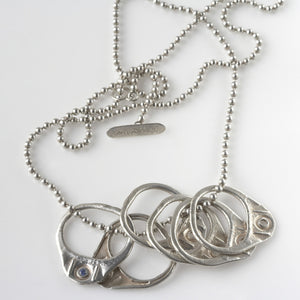 Six Pack Necklace is Six Old School Pull Tabs in Silver by Laura Lobdell