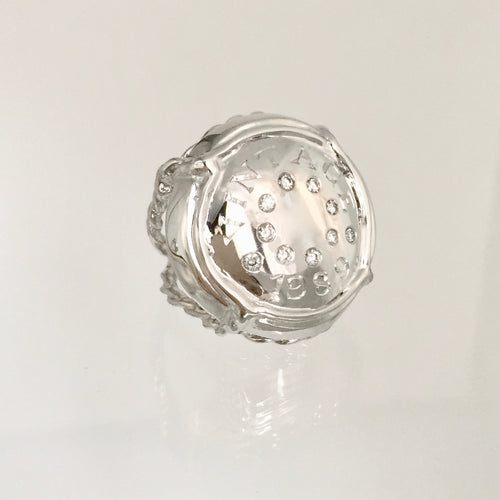 Champers Ring 14K White Gold set with ten diamonds and Your 