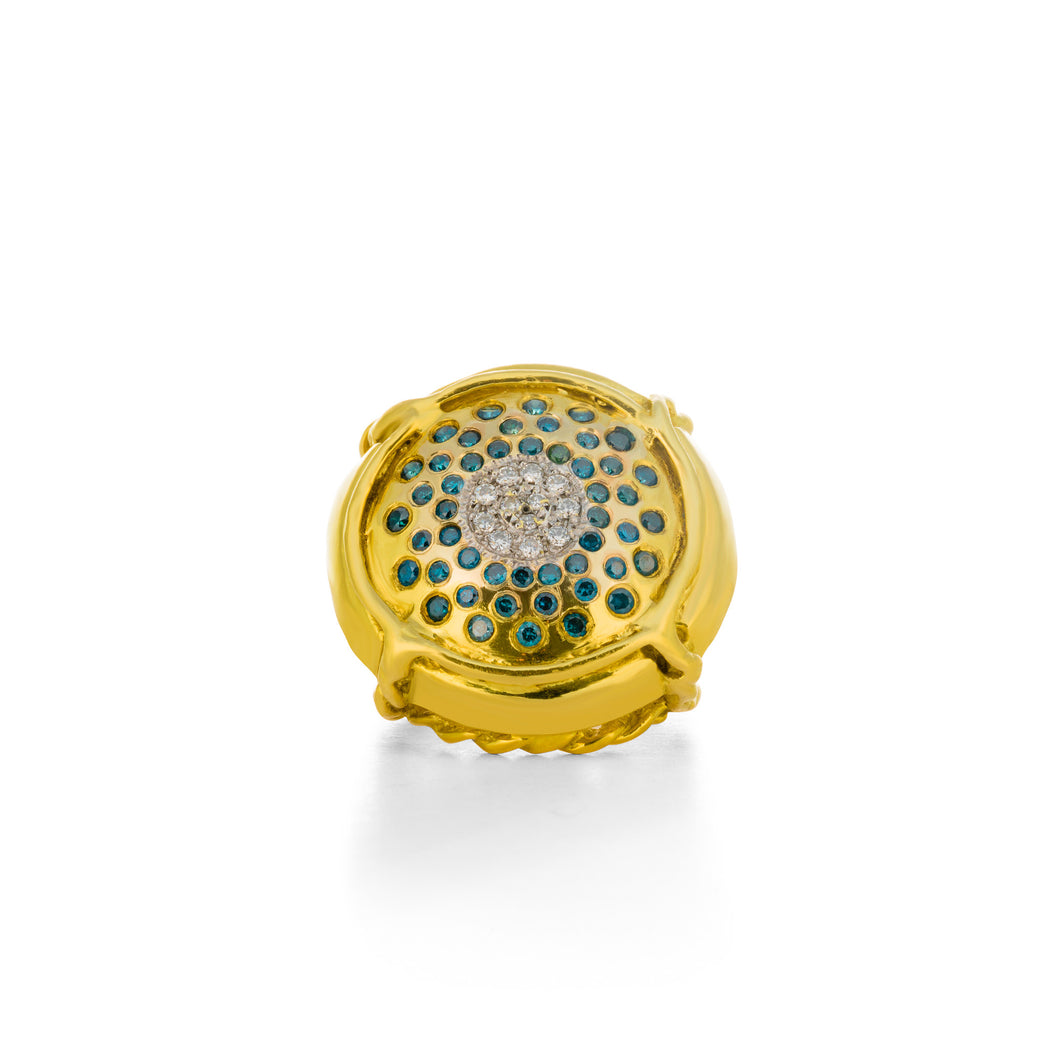 Champers ring in Green Gold with Blue Diamonds - Laura Lobdell